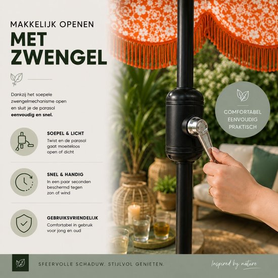 Mica Decorations Kelly Sonnenschirm mit Tragetasche – Stabsonnenschirm 238 x Ø 235 cm – Garten- oder Balkonsonnenschirm – Polyester, Stahl – Orange