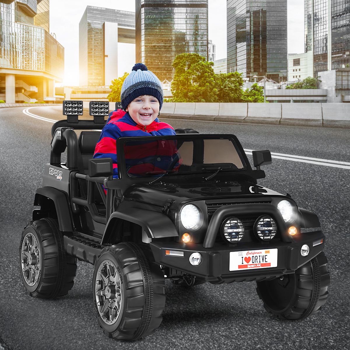 Coast Elektro-Kinderauto – 2 Sitze – Fernbedienung – schwarz – 123 x 80 x 80 cm