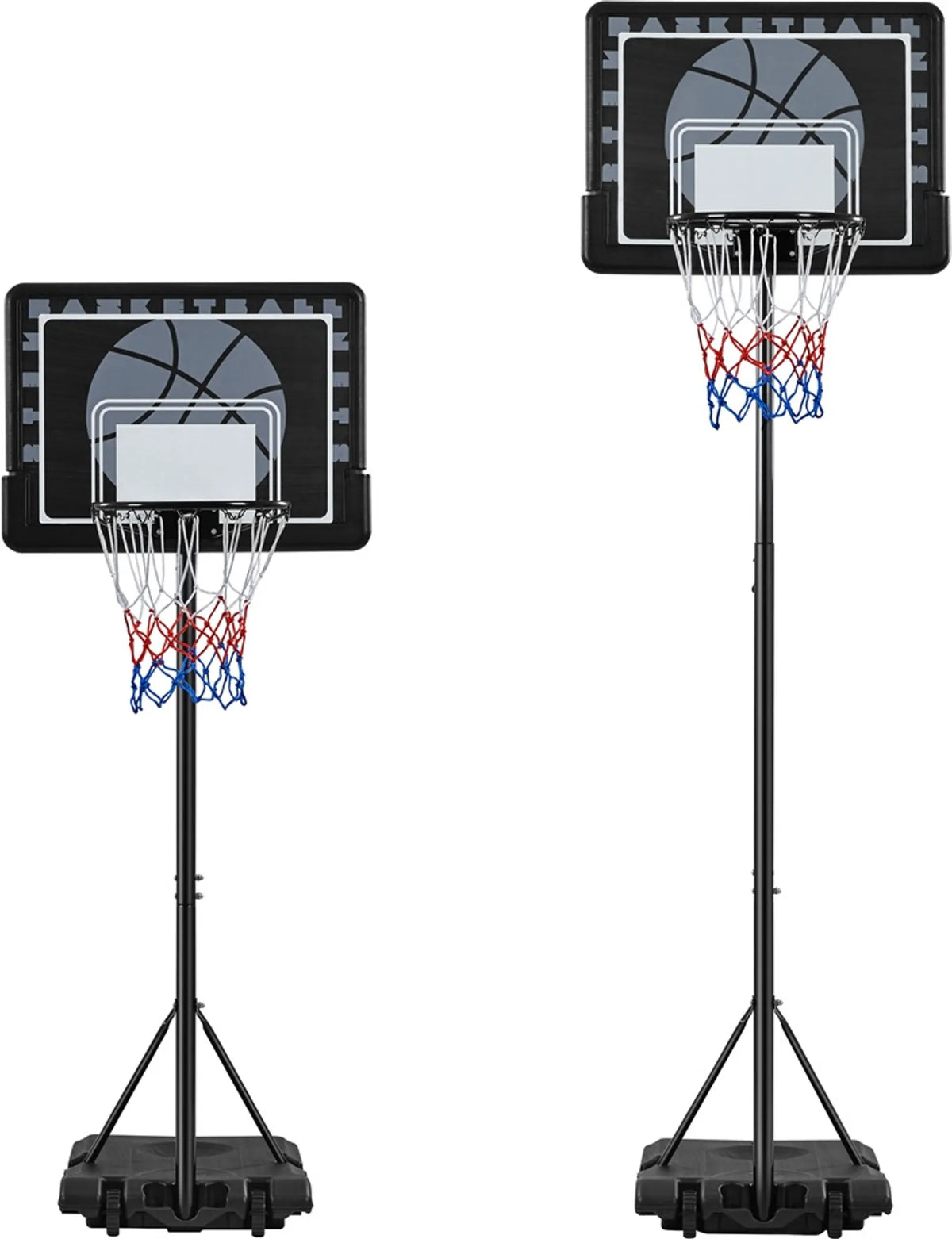 Höhenverstellbarer Basketballkorb mit Rollen, 182–215 cm, schwarz