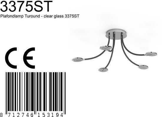 Deckenleuchte Turound 3375ST – Designleuchte aus Stahl mit Glas, LED, dimmbar, 91,5 cm, Steinhauer