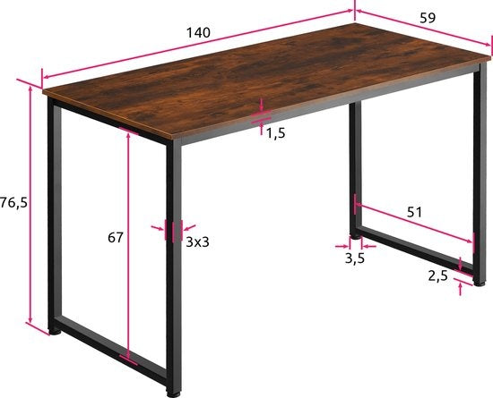 tectake¬Æ ‚Äì bureau tafel Flint 140 cm ‚Äì industrieel ‚Äì donkerbruin - 404467