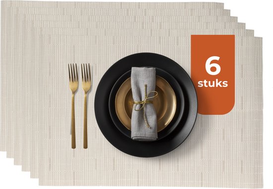 Castagnola Tischsets - Kunststoff Tischsets - Untersetzer - Tischsets Kunststoff und PVC - 6 Stück - 45 x 30 cm - Beige