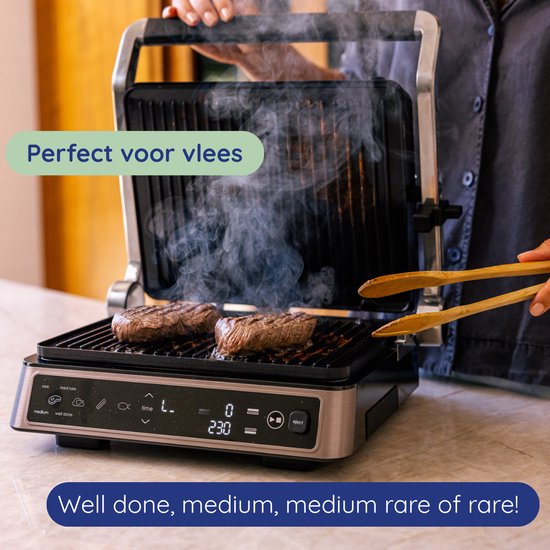 Safecourt Kitchen Kontaktgrill - Panini-Grill und Toasti-Eisen - Abnehmbar - PFAS-freie Platten - Spülmaschinenfest - Groß - Schnelle Hitze (2200W)