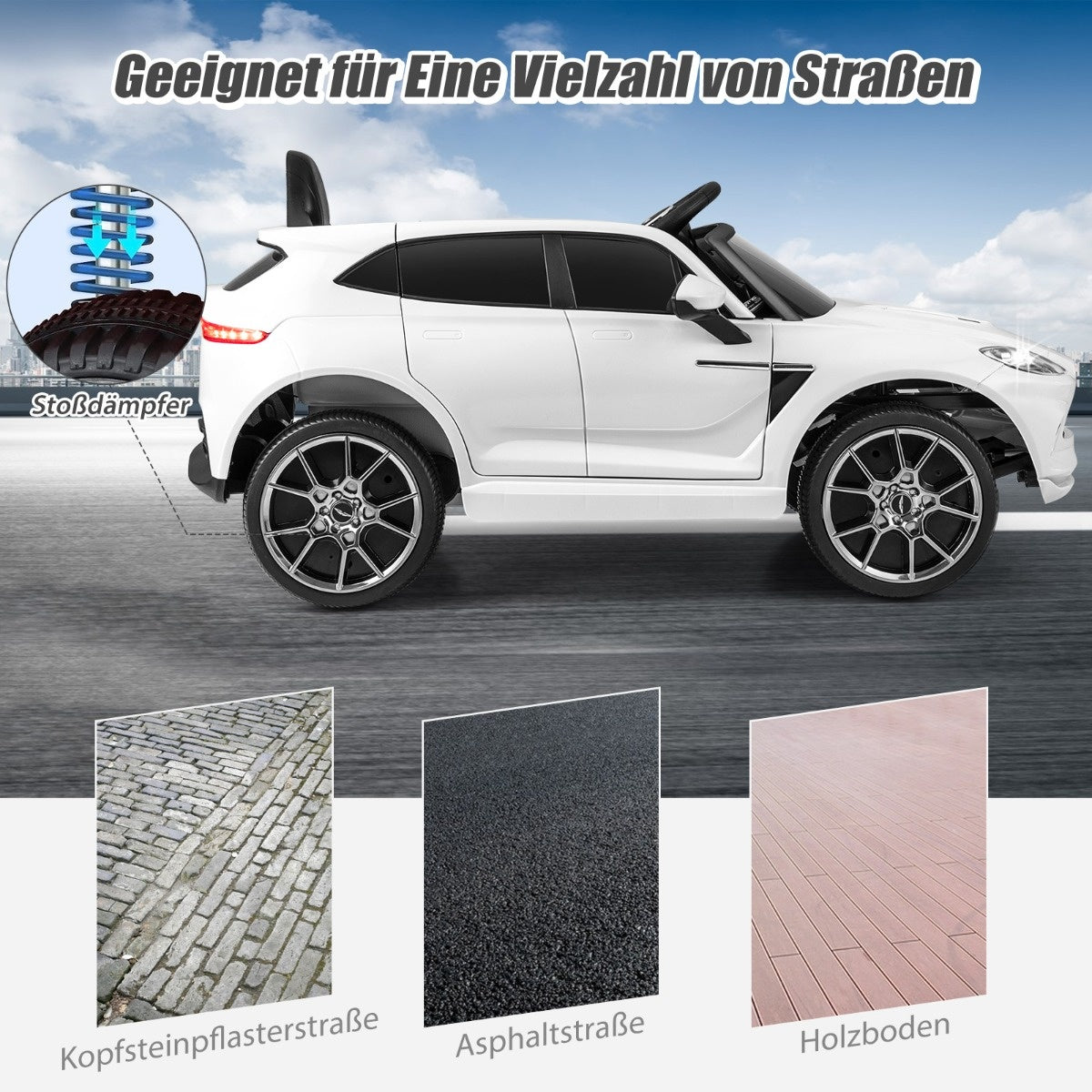 Coast 12V Aston Martin DBX Kinderauto mit 2,4g Fernsteuerung 1,4-2,5 km/h weiß