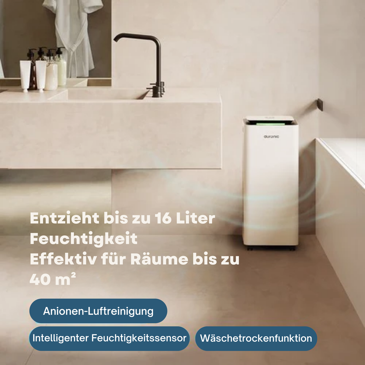 Auronic Luftentfeuchter und Luftreiniger - Pro Series - 16 l pro Tag - Waschtrockenfunktion - Schlafzimmer, Badezimmer und Wohnzimmer - Weiß