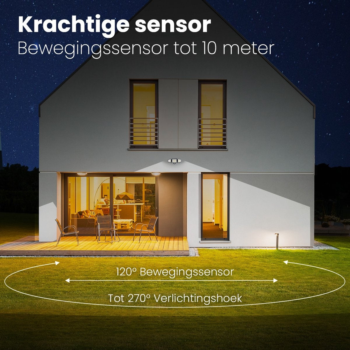 Auronic Solar Außenleuchte mit Bewegungssensor - Wandleuchte mit Sensor - Solar - 210 LEDs - IP65 - Schwarz