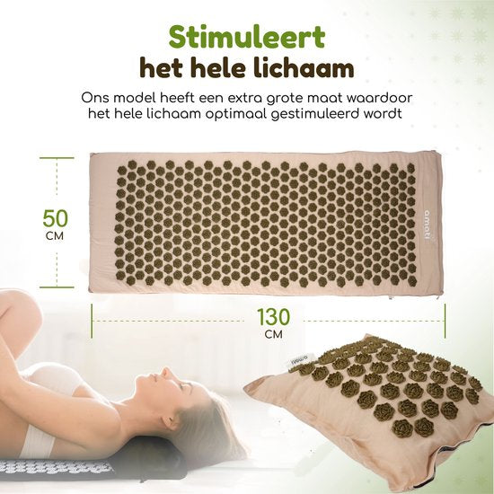 Amati Blue Lotus Nail Mat - mit Kissen - Massage Roller & Ball - Akupressur Matte - Shakti Mat - Beige