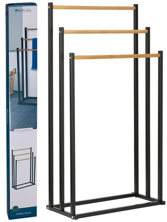 Bathroom Solutions Handtuchhalter 45 x 23 x 85 cm Metall/Bambus/Schwarz