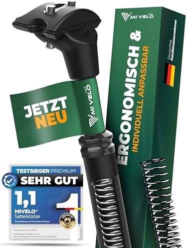 MIVELO ComfortPro gefederte Sattelstütze – 27,2/30,9/31,6 mm, Stoßdämpfung zur Entlastung des Rückens