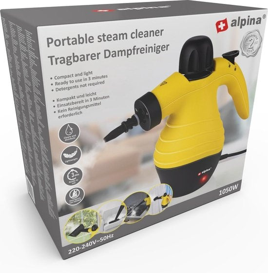 alpina Dampfreiniger - Handdampfreiniger - kompakt & tragbar - tötet Bakterien - mit 10 Zubehörteilen - 1050 Watt