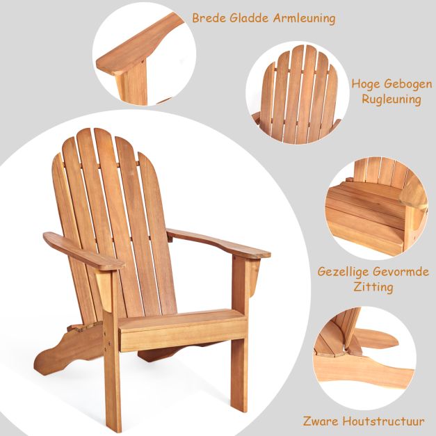 Coast Outdoor Holz Adirondack Stuhl 69x88x103 cm - Natur Akazienholz - Gartenstuhl für Terrasse, Balkon und Garten