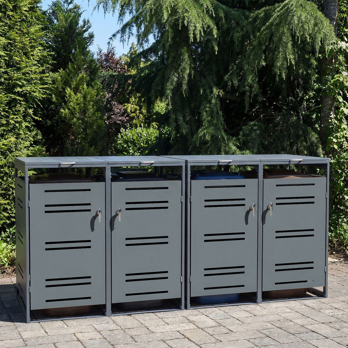 Coast Müllcontainerüberdachung für 4 Behälter – 2 Sets à 2 Stück – verzinktes Metall – grau