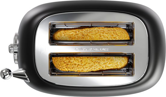 KitchenBrothers Retro-Toaster - Toaster - 6 Heizstufen - 2 extra breite Schlitze - 815W - Schwarz