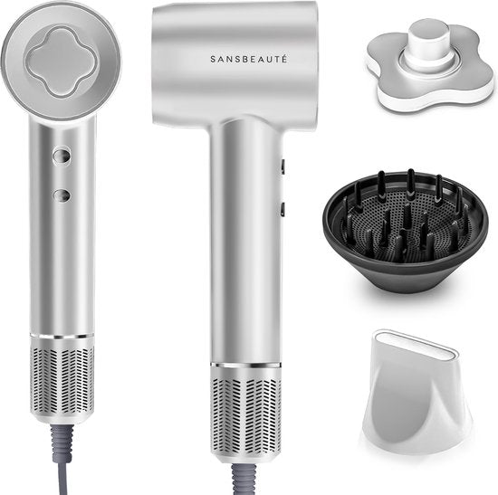 Sansbeauté® Haartrockner mit Diffusor - Locken - 110.000 U/min - Ionen-Haartrockner mit Bürste - 3 Stufen - 3 Aufsätze - Reisehaartrockner - Coolshot - Haartrockner mit Diffusor - Haartrockner - 2000W - EssentiaPRO®