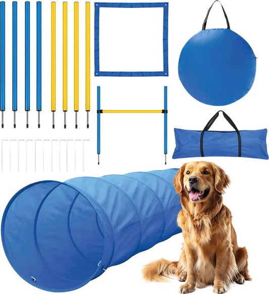 Agility für den Hund - 16 Teile - Agility Set - Hundetunnel - Horde - Slalomstangen - Hundetraining & Agility Set - Agility Geräte - Spielzeug