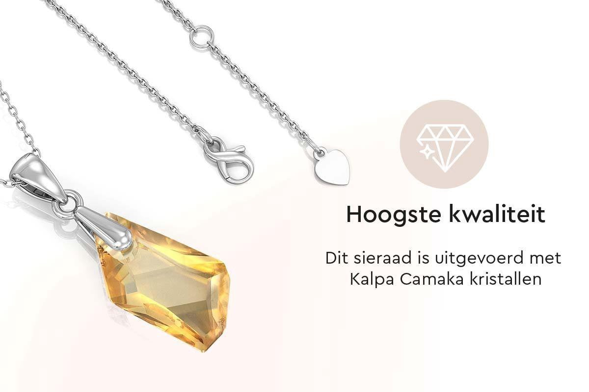 Yolora Damen-Halskette mit Tropfen-Anhänger und Kalpa Camaka Kristall - Farbe Silber - 18K Weißgold vergoldet - Geschenkverpackt