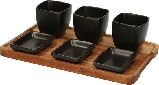 Excellent Houseware Servierbrett mit 3 Schalen für Vorspeisen/Soße/Tapas - Holz - 25 x 16 cm