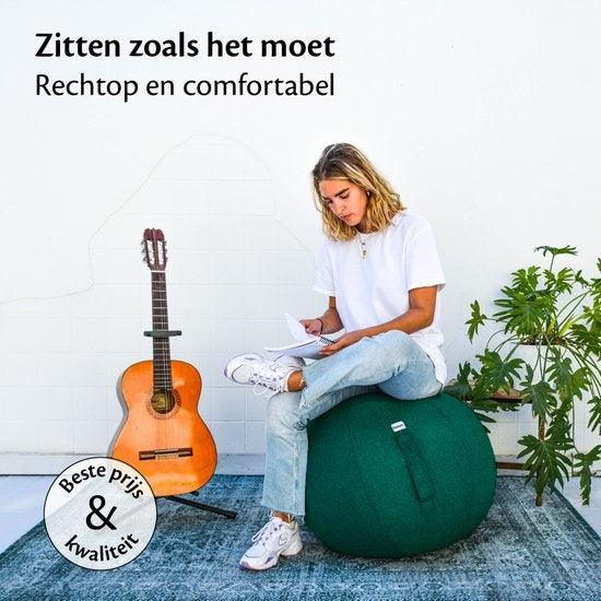 Bckz Sitzball Leinen 65 CM - Sitzball mit Bezug - Balance-Hocker - Luxus-Yoga-Ball - Ergonomischer Bürostuhl-Ball - Dunkelgrün