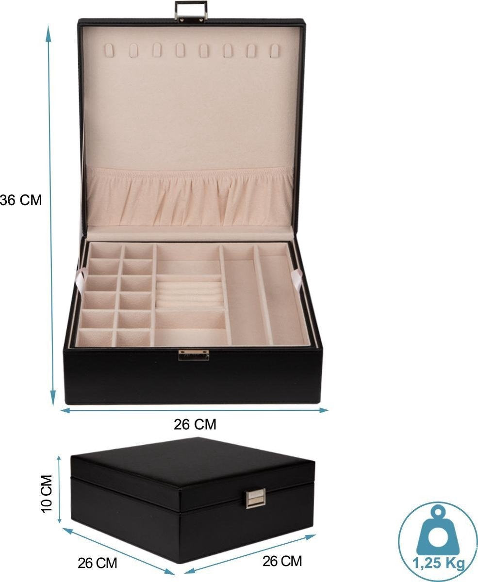 LifeGoods Schmuckkästchen - Schmuckaufbewahrung - 24 Fächer - Schwarz/Beige