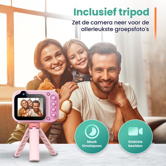 ODESSEY Wasserdichte Kinderkamera – mit Stativ – Full HD – Selfie-Kamera – 32 GB SD-Karte – Foto – Video – Spiele – Digitalkamera für Kinder – Fotokamera für Kinder – Rosa