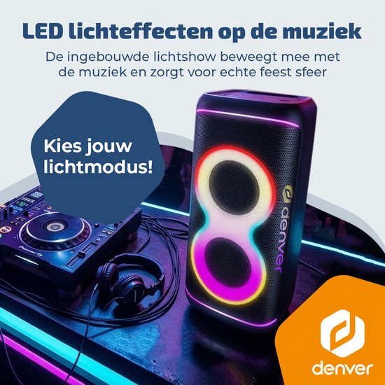 Denver Bluetooth-Lautsprecher Partybox – Disco-Lichter – Partybox – inkl. Mikrofon – Lautsprecher – BPS370