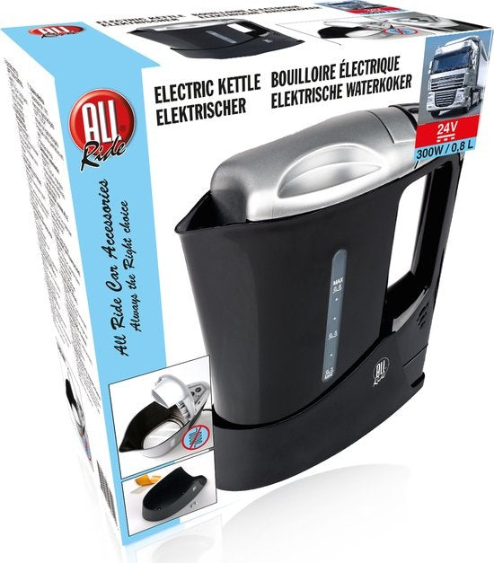 All Ride Wasserkocher 24V - 0.8L - Reisewasserkocher - für LKW, Auto, Boot und Wohnwagen - Thermoschutz - automatische Abschaltung - Schwarz