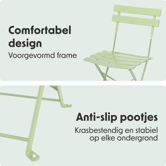 LifeGoods Bistro-Set - Stahl - 3-teilig - Gartenset - klappbar - Balkonset mit Tisch - wetterfest - mintgrün