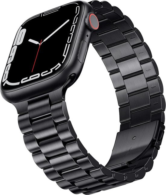 Podec Smartwatch Edelstahlarmband Schwarz - Passend für Apple Watch - Band Passend für iWatch 42 / 44 / 45 / 49 mm - Passend für Serie 1/2/3/4/5/6/7/SE