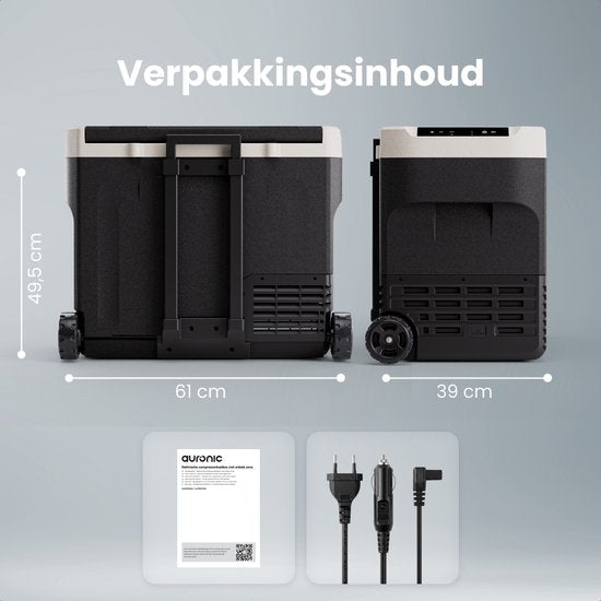 Auronic Electric Cool Box - Kompressor - 40L - 12V und 240 Volt - Camping Kühlschrank - Frigobox Auto - Mit Rädern und Griff - Schwarz