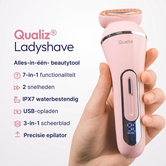 7-in-1-Ladyshaver – Epiliergerät für Damen – IPX 7 wasserdicht – Wiederaufladbar – Bikini-Trimmer – Intimrasierer für Damen – Ladyshaver für Frauen – Epilierer – Trimmer für Damen – Qualiz®