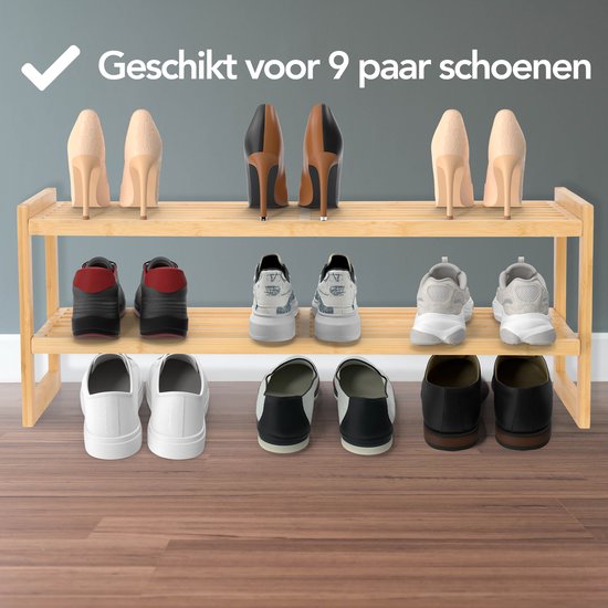 Brixy Schuhregal - 2 Lagen - Bambus-Schuhregal - Schuhschrank - für 9 Paar Schuhe - Holz