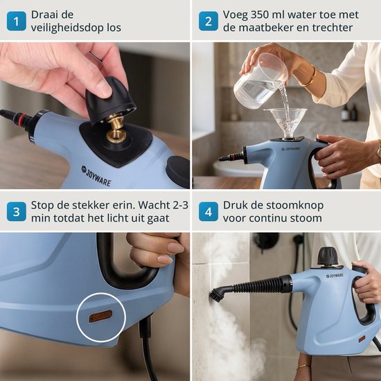 Joyware® 18-in-1-Dampfreiniger S2 – Handdampfreiniger mit Steam Lock – Teppich- und Fleckenreiniger für Sofa, Badezimmer und Polster – Dampfreiniger – 1050 W – 450 ml