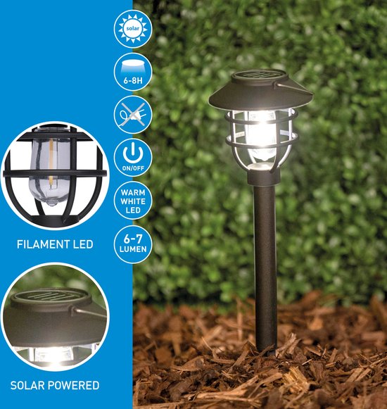 Grundig Solar Laterne - 6-7 Lumen - 6-8 Stunden Leuchtdauer - Ohne Stecker - Schwarz