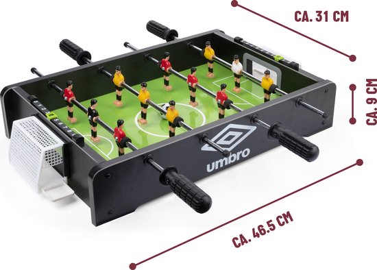 Umbro Tischfußball - Tischmodell - mit 12 Spielern - Inkl. 2 Mini-Fußbälle - Tischfußballspiel - Schwarz