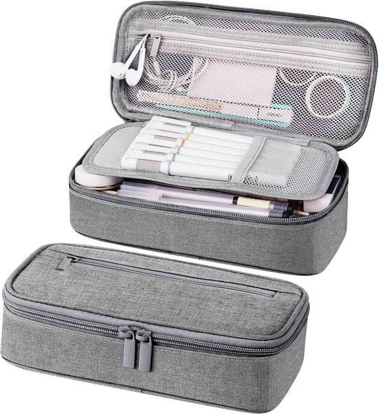 Diydash Federmäppchen - Federtasche - Federmäppchen - Schulmäppchen - Großes Federmäppchen - Schulbedarf - Trousse Scolaire - Für Mädchen, Jungen und Erwachsene - Grau