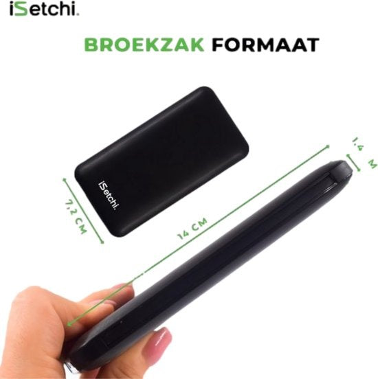 iSetchi Powerbank 10000 mAh - 4-in-1 - Eingebaute Kabel - Schwarz