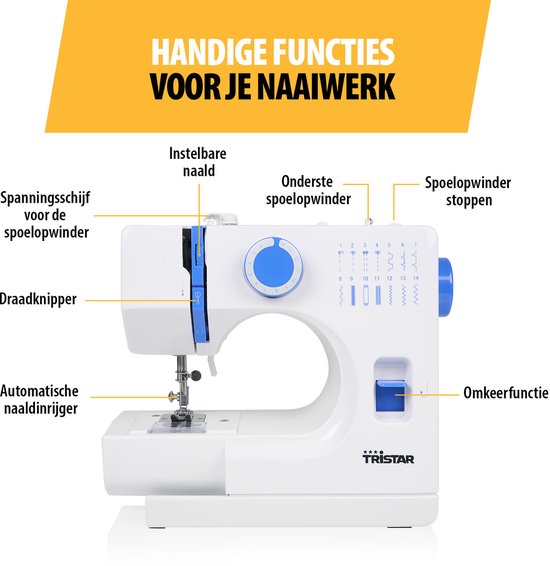 Tristar SM‑6003 Nähmaschine – 14 Stiche – Automatischer Einfädler & Freiarm – LED-Beleuchtung – Inklusive Zubehör – Für Anfänger