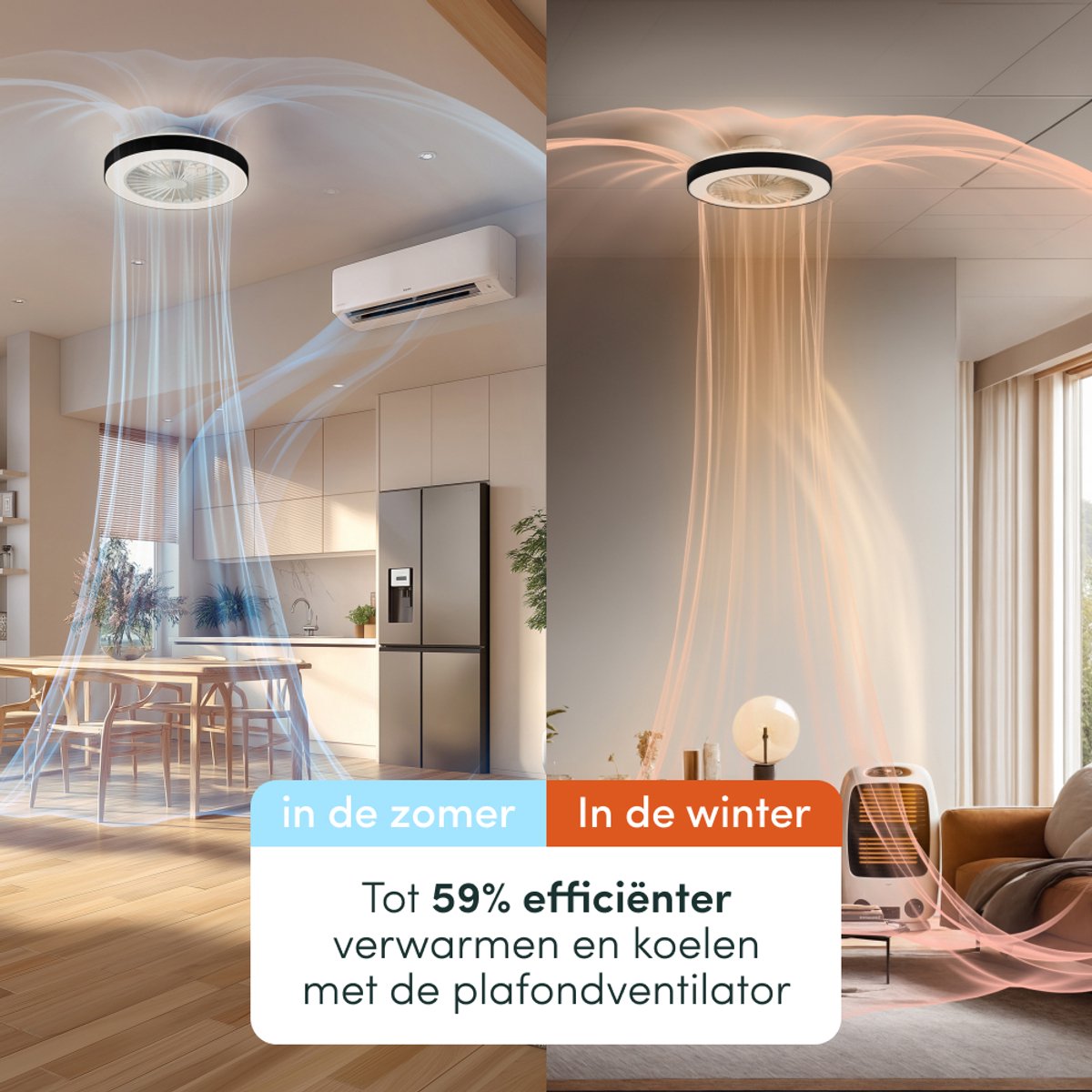 Nolt Deckenventilator mit Beleuchtung - Deckenlampe Ventilator - Deckenleuchte - LED RGBW - Tuya Wifi Smart - Fernbedienung - ⌀ 50cm - Schwarz