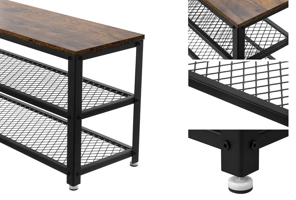 Home & Comfort Schuhregal und Bank 100x30x45 cm - Skandinavisches Design - Holz & Schwarzes Metall