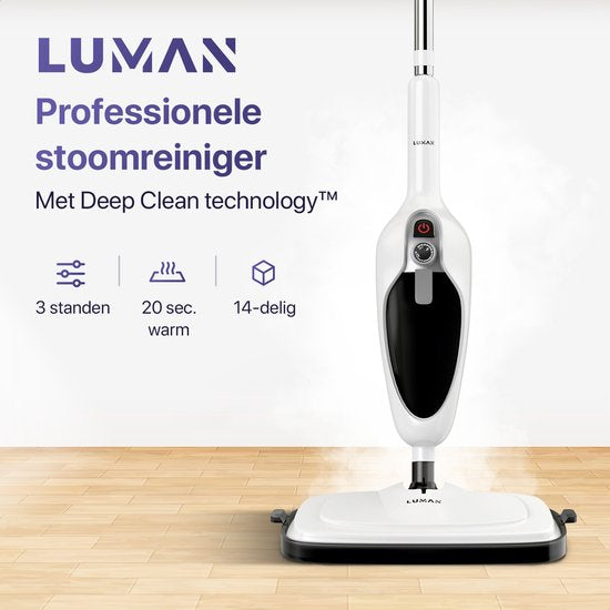 LUMAN - 12 in 1 Dampfreiniger - Teppich-/ Fleckenreiniger - 10 Aufsätze & 3 Mikrofasertücher - Reinigt Boden/Sofa,/Bad/Teppich - Weiß