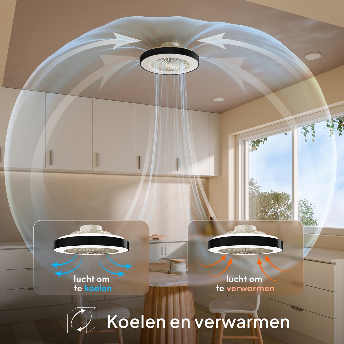 Nolt Deckenventilator mit Beleuchtung - Deckenlampe Ventilator - Deckenleuchte - LED RGBW - Tuya Wifi Smart - Fernbedienung - ⌀ 50cm - Schwarz