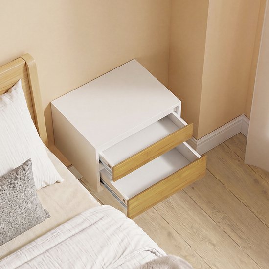 SoBuy FBT175-E-WN – Nachttisch – Weiß – 2 Schubladen – Push-to-Open – 40 x 29 x 25 cm | FBT175-E-WN