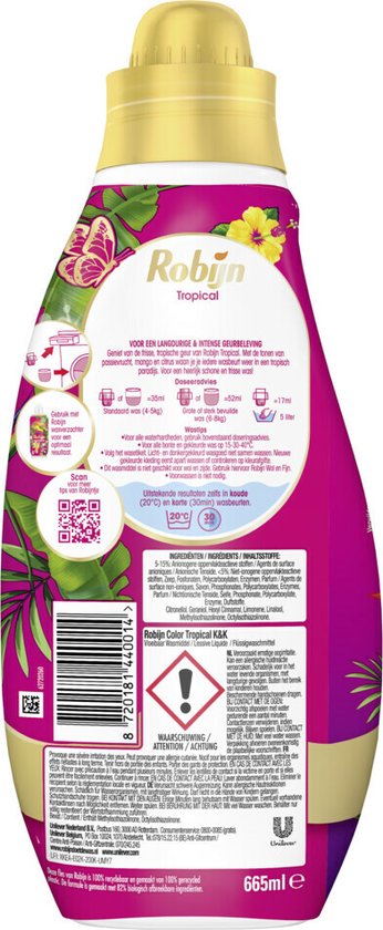 Robijn Klein & Krachtig Waschmittel Color Tropical für 19 Waschgänge – 665 ml