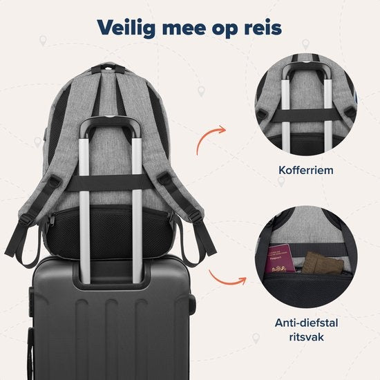 TRVLMORE Rucksack - 36L - 17 Zoll - Laptop-Rucksack - Schultasche - Unisex - Spritzwassergeschützt Grau
