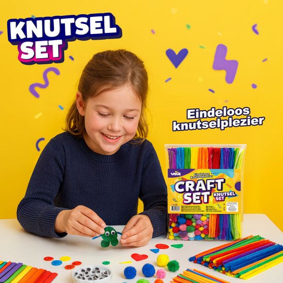 Vaive Bastelset 800-teilig - Basteln Mädchen & Jungen - Perlen, Federn, Pompons & Wackelaugen - Bastelkoffer - Bastelwerkzeug - Bastelsets