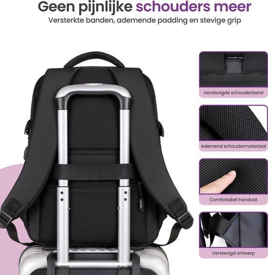 Gofun Rucksack - 35L - 15.6-inch - Wasserdicht & Anti-Diebstahl - USB-Anschluss - Rucksack - Schultasche - Laptop-Tasche - Schwarz