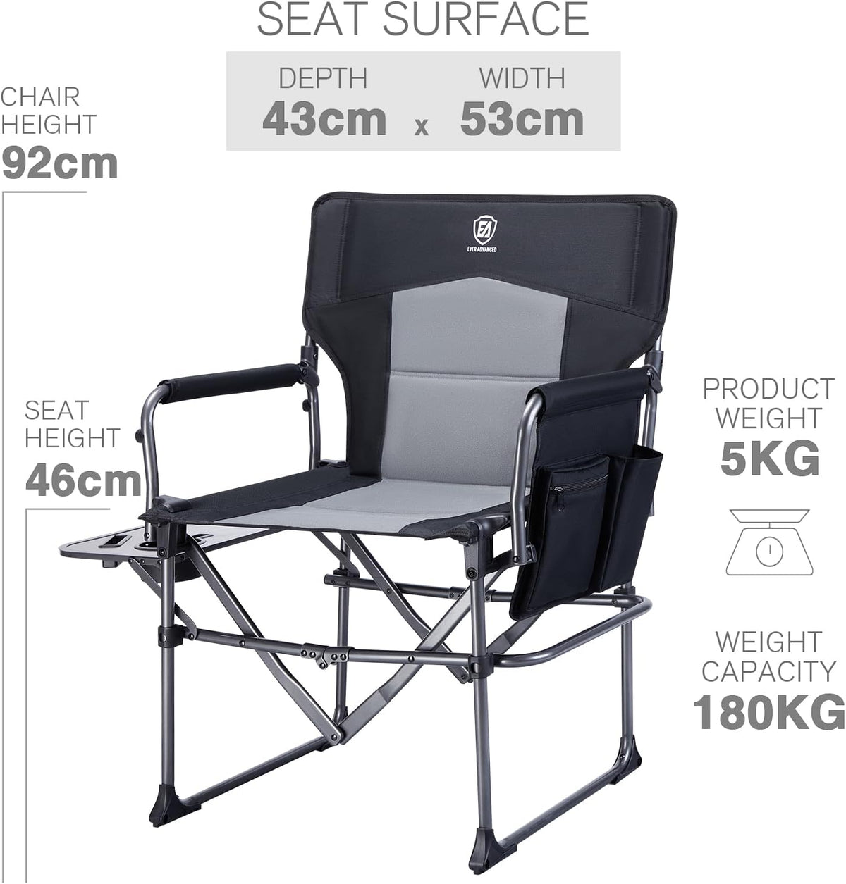 EVER ADVANCED Regiestuhl DC-1026 – schwarz – 43 × 53 × 92 cm