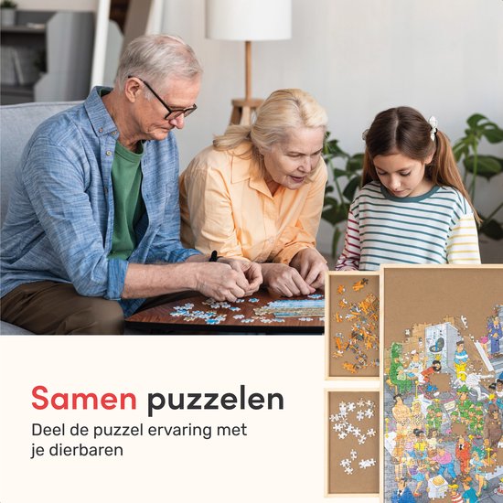 Drehbares Puzzlebrett mit Aufbewahrungssystem - 6 Schubladen - 1500 Teile - Holz - Puzzletisch - Puzzlebrett - Puzzlemappe - Puzzleteller - inkl. Schutzhülle - Puzzle - Matte - Koffer - Sortierschalen