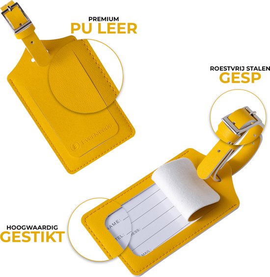 EverNeeds Gepäckanhänger - Gepäckanhänger für Koffer - Gepäckanhänger - PU Leder - Gelb - 2 Stück