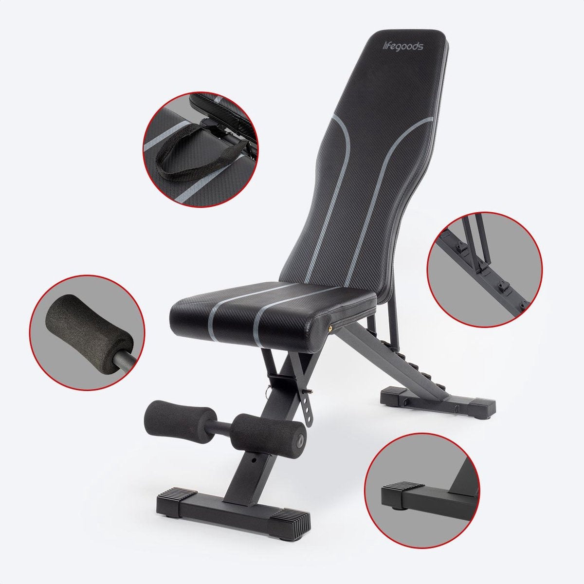 LifeGoods Fitness Halter Bank - Ãœbung Bank - Bankdrücken - Ãœbung Bank - einstellbar - faltbar - schwarz/grau